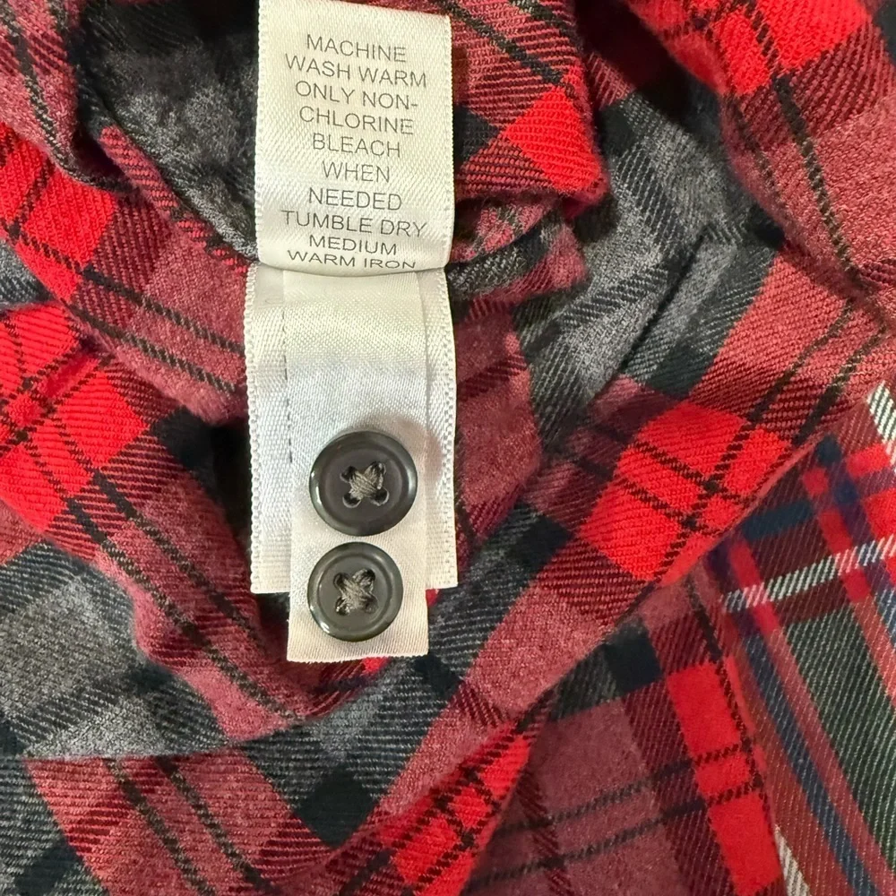 Banana Republic Shirt Plaid Flannel 100% Cotton Button Down Red Gray Size Large